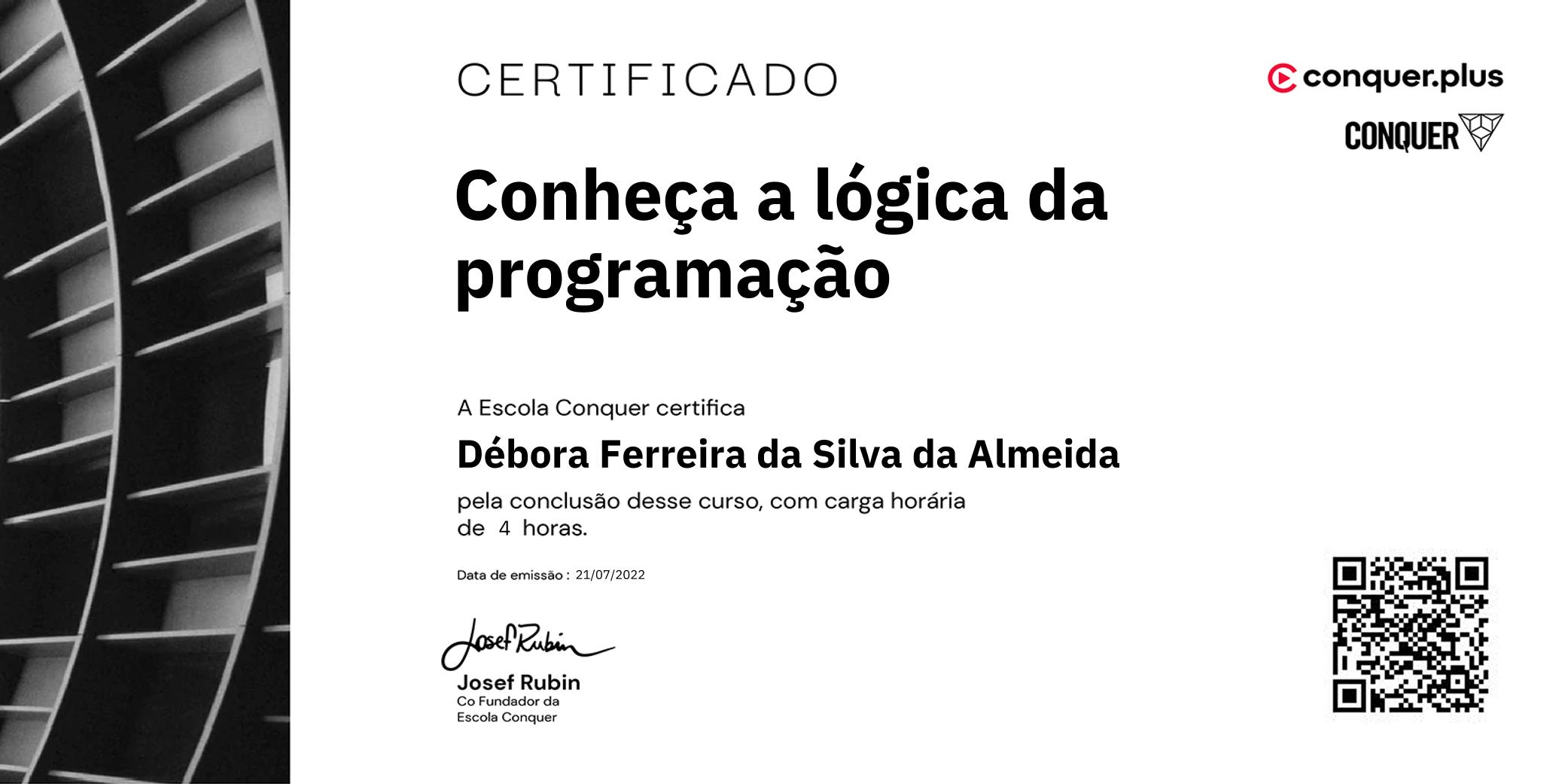 Certificado de Conheça a lógica da programação